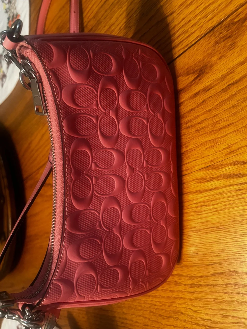 COACH Pink Patent Shoulder Bag with Embossed Logo